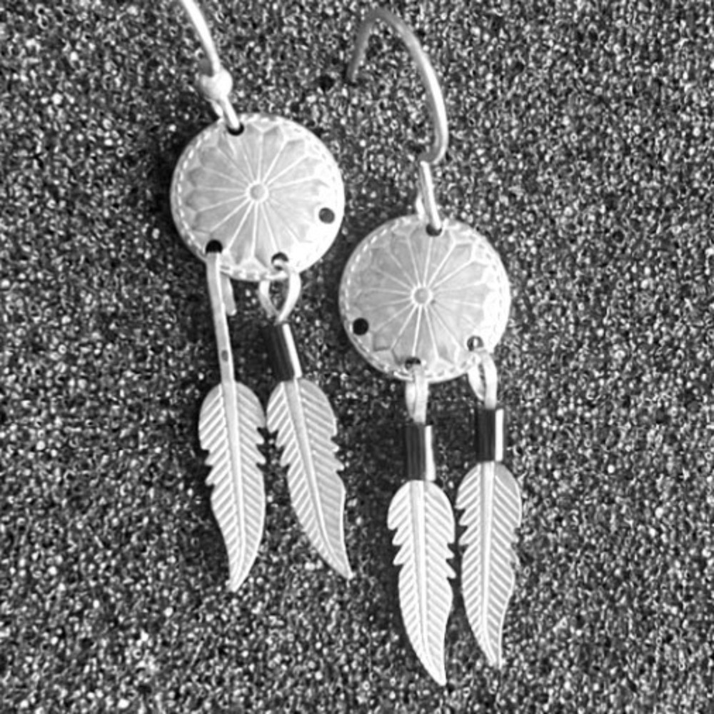 925 Sterling Silver Feather Earrings  Handmade USA Southwest Boho Dreamcatcher
